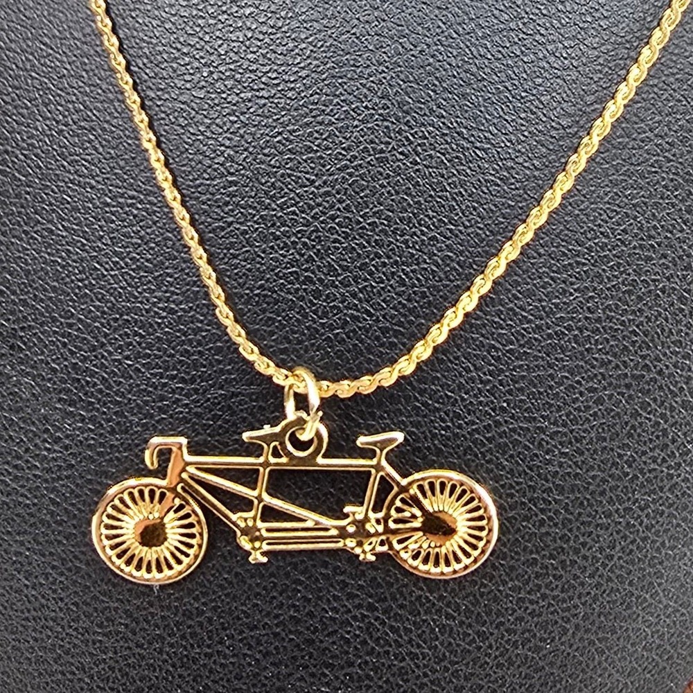 Vintage Sarah Coventry Tandem Bicycle Necklace 1/20 14k Gold Filled Chain